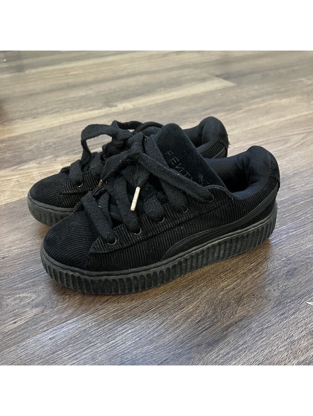 FENTY x PUMA Women's Creeper Phatty Corduroy in Triple Black / Black-Gold US 7.5